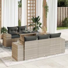 Salon de jardin 6 pcs avec coussins gris clair résine tressée