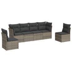 Salon de jardin 6 pcs avec coussins gris résine tressée