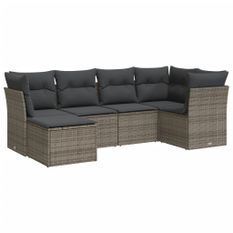 Salon de jardin 6 pcs avec coussins gris résine tressée
