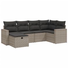 Salon de jardin 6 pcs avec coussins gris résine tressée