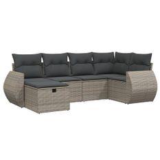 Salon de jardin 6 pcs avec coussins gris résine tressée