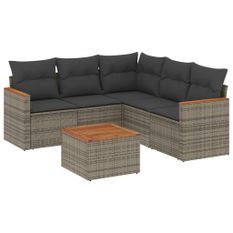 Salon de jardin 6 pcs avec coussins gris résine tressée