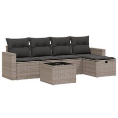 Salon de jardin 6 pcs avec coussins gris résine tressée