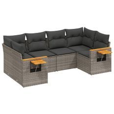 Salon de jardin 6 pcs avec coussins gris résine tressée