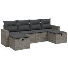 Salon de jardin 6 pcs avec coussins gris résine tressée