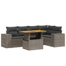 Salon de jardin 6 pcs avec coussins gris résine tressée