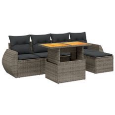 Salon de jardin 6 pcs avec coussins gris résine tressée