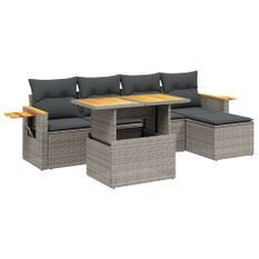 Salon de jardin 6 pcs avec coussins gris résine tressée