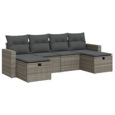 Salon de jardin 6 pcs avec coussins gris résine tressée