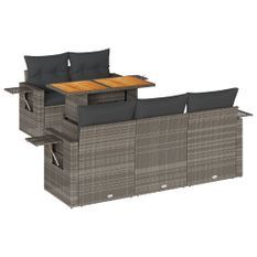 Salon de jardin 6 pcs avec coussins gris résine tressée