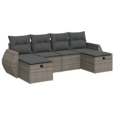 Salon de jardin 6 pcs avec coussins gris résine tressée