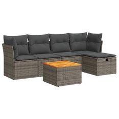 Salon de jardin 6 pcs avec coussins gris résine tressée