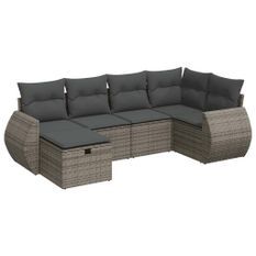 Salon de jardin 6 pcs avec coussins gris résine tressée