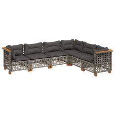 Salon de jardin 6 pcs avec coussins gris résine tressée