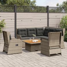 Salon de jardin 6 pcs avec coussins Gris Résine tressée