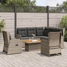 Salon de jardin 6 pcs avec coussins Gris Résine tressée