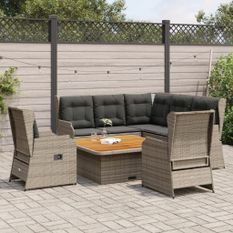 Salon de jardin 6 pcs avec coussins Gris Résine tressée