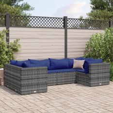 Salon de jardin 6 pcs avec coussins Gris Résine tressée