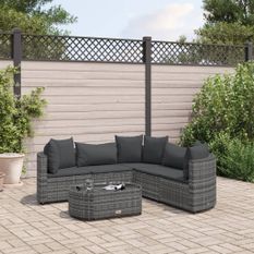 Salon de jardin 6 pcs avec coussins gris résine tressée