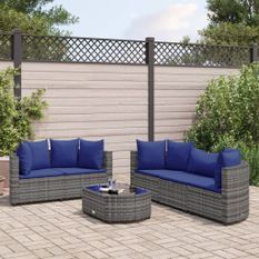 Salon de jardin 6 pcs avec coussins gris résine tressée