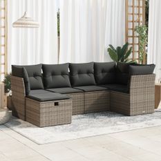 Salon de jardin 6 pcs avec coussins gris résine tressée