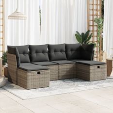 Salon de jardin 6 pcs avec coussins gris résine tressée