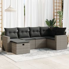 Salon de jardin 6 pcs avec coussins gris résine tressée