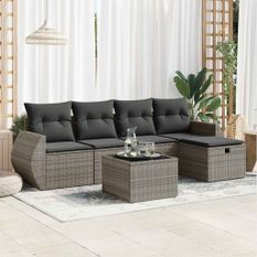 Salon de jardin 6 pcs avec coussins gris résine tressée