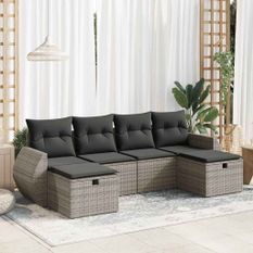 Salon de jardin 6 pcs avec coussins gris résine tressée