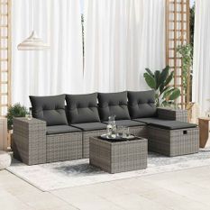 Salon de jardin 6 pcs avec coussins gris résine tressée