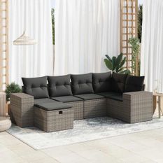 Salon de jardin 6 pcs avec coussins gris résine tressée