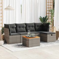 Salon de jardin 6 pcs avec coussins gris résine tressée