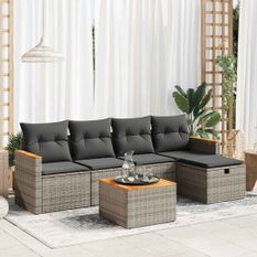 Salon de jardin 6 pcs avec coussins gris résine tressée