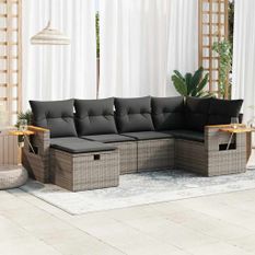 Salon de jardin 6 pcs avec coussins gris résine tressée