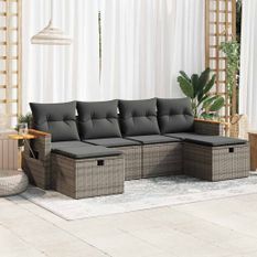 Salon de jardin 6 pcs avec coussins gris résine tressée