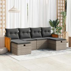 Salon de jardin 6 pcs avec coussins gris résine tressée