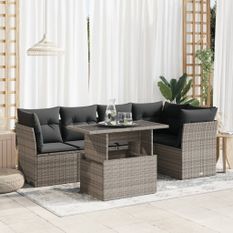 Salon de jardin 6 pcs avec coussins gris résine tressée