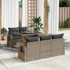 Salon de jardin 6 pcs avec coussins gris résine tressée