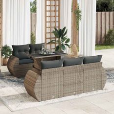 Salon de jardin 6 pcs avec coussins gris résine tressée