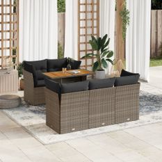 Salon de jardin 6 pcs avec coussins gris résine tressée