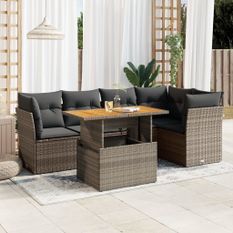 Salon de jardin 6 pcs avec coussins gris résine tressée