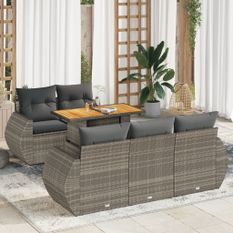 Salon de jardin 6 pcs avec coussins gris résine tressée