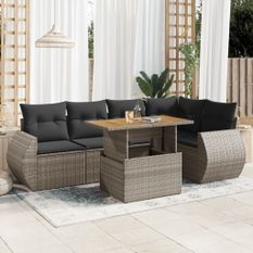 Salon de jardin 6 pcs avec coussins gris résine tressée