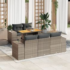 Salon de jardin 6 pcs avec coussins gris résine tressée