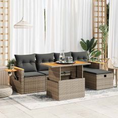 Salon de jardin 6 pcs avec coussins gris résine tressée