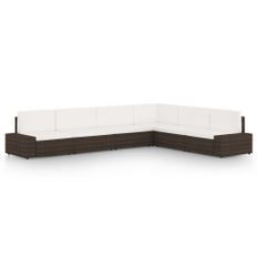 Salon de jardin 6 pcs avec coussins Marron Résine tressée 3