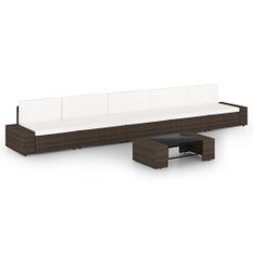 Salon de jardin 6 pcs avec coussins Marron Résine tressée 2