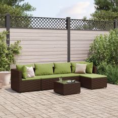 Salon de jardin 6 pcs avec coussins Marron Résine tressée