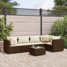 Salon de jardin 6 pcs avec coussins Marron Résine tressée