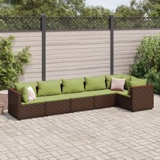 Salon de jardin 6 pcs avec coussins Marron Résine tressée